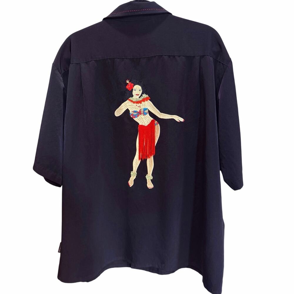 Vintage Dragonfly Clothing Co Shirt Mens XL Black Hula Girl Biker Y2K Bowling